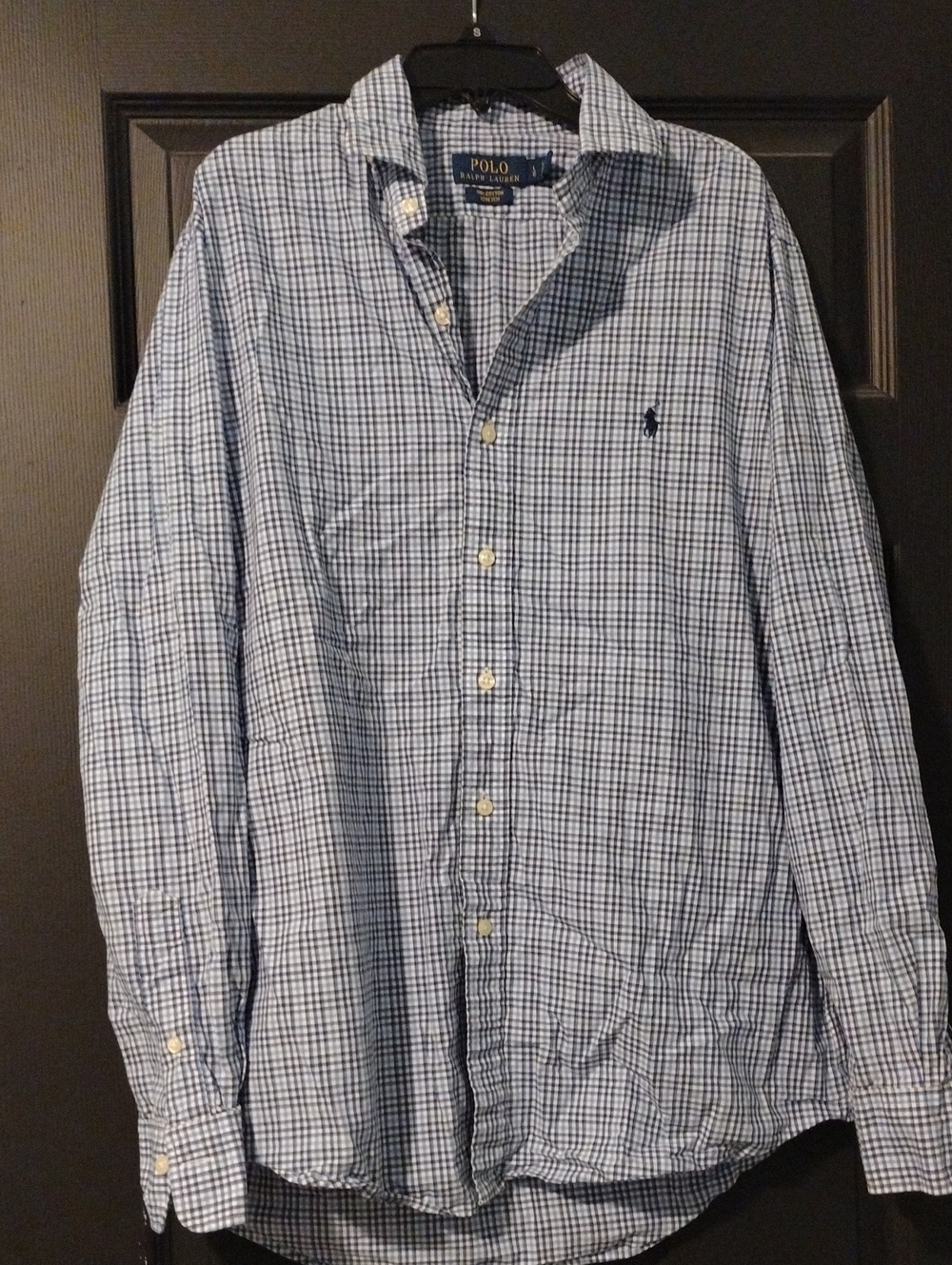 Polo by Ralph Lauren Light Blue Navy Check Cotton Button-Down Shirt